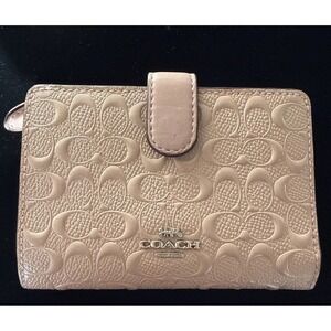 Coach Medium Corner Zip Wallet Signature Debossed Patent Leather Pink Hue